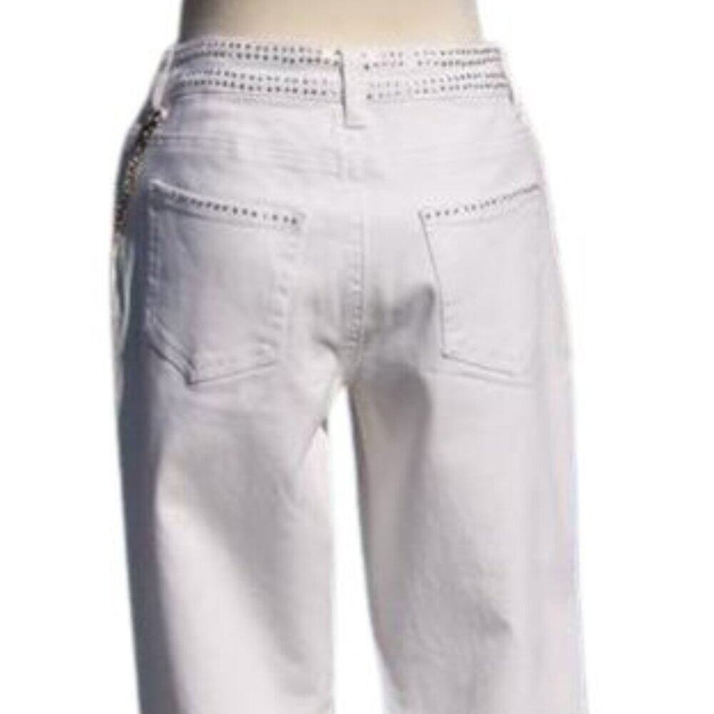 Cache White Denim Embellished Flare Jean Pant Rhinestone Chain Belt New $168 NWT - Picture 6 of 8